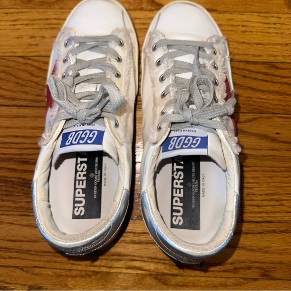 Golden Goose Super Star White Leather Red Suede Star and Silver Heel size 37 - Picture 7 of 10
